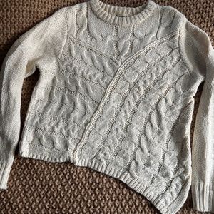 Vernacular Womens Asymetrical Knit Long Sleeve Cream Sweater